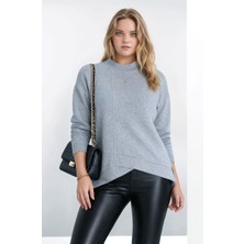 Mamayaga Kadın Yarım Dik Yaka Asimetrik Kesim Uzun Kol Büyük Beden Curve Sweatshirt