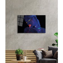 Petmudo AVM Rengarenk Parıltılı Mavi Kadın Portresi Cam Tablo, Darbelere Dayanıklı Kırılmaz Temperli