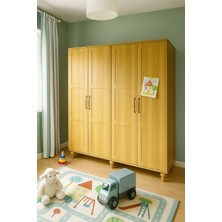 Arion Kids Alin Wood Mdf 4 Kapaklı Genç Odası Dolabı Doğal Görünüm 1 Parça Sıcak Renk