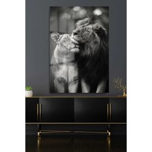 Petmudo AVM Mutlu Sevgili Aslan Ailesi Cam Tablo, Ev ve Ofis Hediyesi Yüksek Çözünürlüklü 4mm Cam Tablo