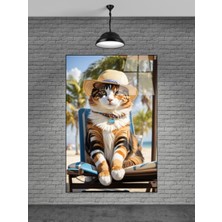Petmudo AVM Şezlongta Güneşlenen Tatlı Kedi Cam Tablo