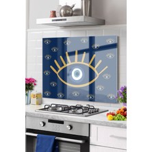 Petmudo AVM Premium Mutfak Cam Ocak Arkası Koruyucu Tezgah Ankastre Arkası Koruyucu 50X76CM | Nazar Göz Mavi