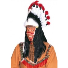 Dekofon Kızılderili Başlığı Şapkası Kırmızı Beyaz