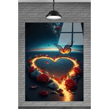 Petmudo AVM Yanan Kalp Içinde Güller ve Kuşlar Cam Tablo