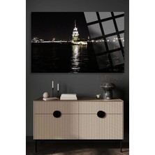 Petmudo AVM Kız Kulesi Manzara Gece Uv Baskılı Kırılmaz Cam Tablo, Ev ve Ofis Yüksek Çözünürlüklü 4mm Cam Tablo