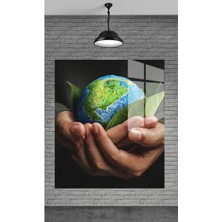 Petmudo AVM Dünyayı Elinde Tutan Adam Haritası Temperli Cam Üzerine Tablo Sevgilinize Yılbaşı Hediye