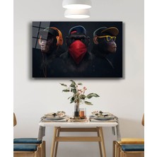 Petmudo AVM Üç Maymunlar Soyut Cam Tablo, Darbelere Dayanıklı Kırılmaz Temperli