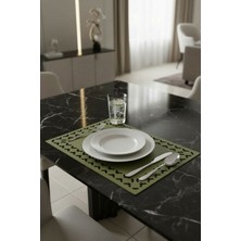 Morika Hotel & Home Textile Pares Serisi 6'lı Suni Deri Amerikan Servisi Seti - 32x44cm - Haki Yeşil