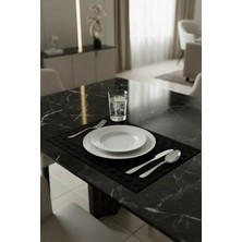 Morika Hotel & Home Textile Pares Serisi 6'lı Suni Deri Amerikan Servisi Seti - 32x44cm - Siyah