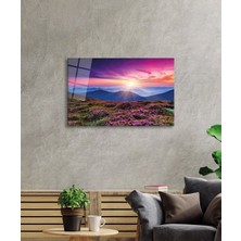 Petmudo AVM Gökyüzü Çiçek ve Dağ Yansıması Doğa Manzarası Cam Tablo, Temperli ve Rodajlı Dayanıklı  Cam