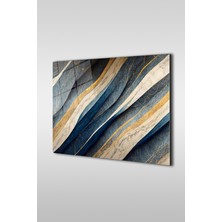 Petmudo AVM Bej ve Lacivert Soyut Seramik Desen Dekoratif Yatay Cam Tablo