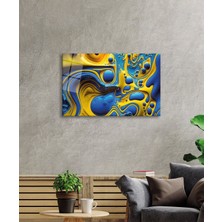 Petmudo AVM Sarı Mavi Sıvı Boya Karışımı Cam Tablo, Temperli ve Rodajlı Dayanıklı Kırılmaz Cam