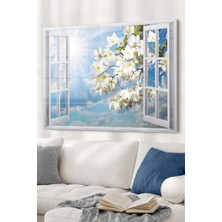 Petmudo AVM Pencere ve Beyaz Çiçekler | Manzara Temalı Cam Tablo | 50X70 cm