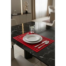 Morika Hotel & Home Textile Pares Serisi 6'lı Suni Deri Amerikan Servisi Seti - 32x44cm - Kırmızı