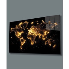 Petmudo AVM Işıklar Içinde Dünya Haritası Cam Tablo Hediyelik Büyük Tablo Ev Ofis Dekoru