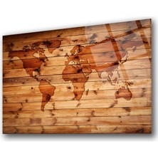 Petmudo AVM Ahşap Görünümlü Dünya Haritası Cam Tablo | Hediyelik, Dekoratif, Ofis, Mutfak