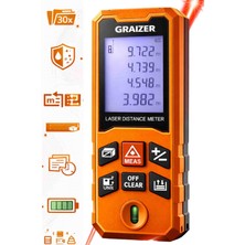 Graizer T 100 Metre Profesyonel Dijital Göstergeli Lazer Mesafe Ölçer Lazer Metre