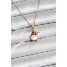 Dekofon 316L Çelik Zincir Gold Renk Yılbaşı Teması Kadın Kolye