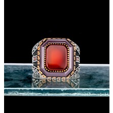 Yıldırım Kırmızı Doğal Taşlı 925 Ayar Gümüş Erkek Yüzük – Şık Detaylı Tasarım