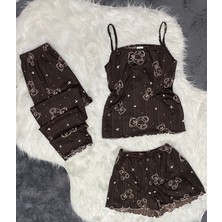 Yazlık Pegasus Kumaş 3 Lü Set Ayıcık Desenli Kadın Pijama Takımı