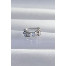 Dekofon Pirinç Gümüş Renk Zirkon Taş Kaplama Earcuff Küpe