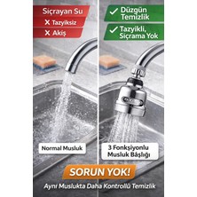 Dekofon 360° Döner Krom 3 Fonksiyonlu Musluk Başlığı | Sıçramasız, Basınçlı ve Su Tasarruflu