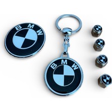 Bmw Logo Damla Çift Taraflı Anahtarlık 4 Adet Metal Sibop Kapak ve 45 mm Direksiyon Damla Stıcker