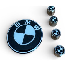 Bmw Siyah Beyaz Logo 45 mm Direksiyon Stıcker Amblem ve 4 Adet Metal Logolu Sibop Kapak