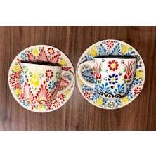 Mugusa Hediyelik El Yapımı Çini Seramik Kabartma Desenli 2' Li Çay Fincanı Seti