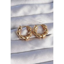 Dekofon Pirinç Gold Renk Damla Kıvrım Tasarımlı Halka Küpe