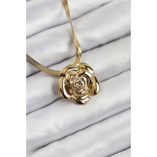 Nehir 316L Çelik Gül Figürlü Italyan Zincir Model Gold Renk Kadın Kolye