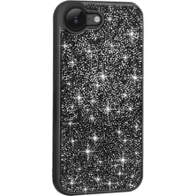 Paladyum Case iPhone 16E Uyumlu Taşlı Siyah Pırlanta  Kapak