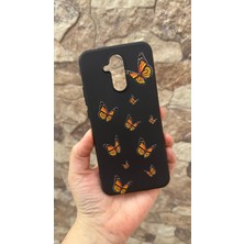 Vip Case Huawei Mate 20 Lite Uyumlu Turuncu Kelebek Desenli Silikon Darbe Emici Klasik Rubber Kılıf 277