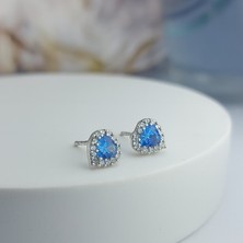 Vaoov 925 Ayar Gümüş Mavi Taşlı Minimal Kalp Küpe