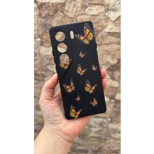Vip Case Tecno Camon 40 Pro Uyumlu Turuncu Kelebek Desenli Silikon Darbe Emici Klasik Rubber Kılıf 277