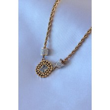 Nehir 316L Çelik Gold Renk Lotus Model Zirkon Taşlı Burgu Zincir Kadın Kolye