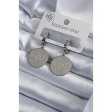 Mercansa 316L Çelik Gümüş Renk Pentagram Yıldızı Işleme Kadın Küpe