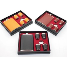 Hsc Bilişim Paslanmaz Çelik 4 Shot Bardaklı Derili Matara Seti ALK2672