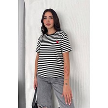 Noa Noa Kadın Kalp Detaylı Çizgili T-Shirt – Heartline