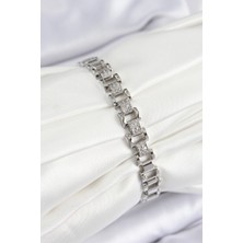 Nehir Pirinç Zirkon Taşlı Parçalı Model Gümüş Renk Kadın Bileklik