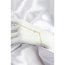 Nehir Pirinç Zirkon Taşlı Mavi Boncuklu Yonca Model Gold Renk Şahmeran