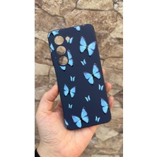 Vip Case Oppo A5 Uyumlu Mavi Kelebek Desenli Silikon Darbe Emici Klasik Korumalı Rubber Kılıf