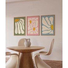 Pam Studio Renkli Modern Çiçek Poster Seti – 3’lü Minimalist Ahşap Çerçeveli Soyut Duvar Dekorasyonu