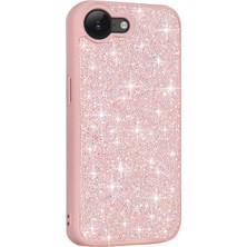 Paladyum Case iPhone 16E Uyumlu Taşlı Pembe Pırlanta  Kapak
