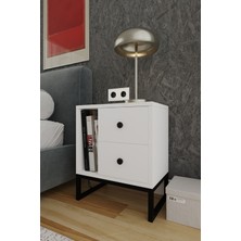 Aymobsan Star Metal Ayaklı 2 Çekmeceli Komodin - Beyaz