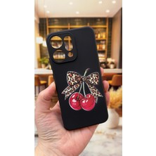 Vip Case Oppo Reno 14 Uyumlu Kiraz Fiyonk Leopar Desenli Silikon Darbe Emici Klasik Korumalı Rubber Kılıf