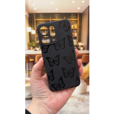 Vip Case Oppo Reno 14 Uyumlu Siyah Kelebek Desenli Silikon Darbe Emici Klasik Korumalı Rubber Kılıf
