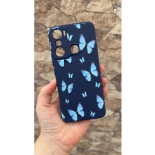Vip Case Infinix Hot 20i Uyumlu Mavi Kelebek Desenli Silikon Darbe Emici Klasik Korumalı Rubber Kılıf 277