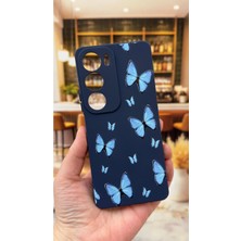 Vip Case Vivo Y19S Uyumlu Mavi Kelebek Desenli Silikon Darbe Emici Klasik Korumalı Rubber Kılıf