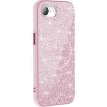 Paladyum Case iPhone 16E Uyumlu Magsafeli Simli Pembe Okso Kapak